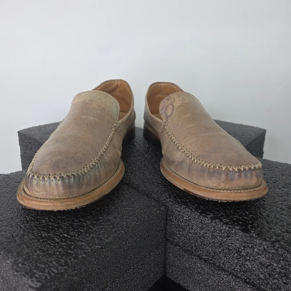 Mezlan Shoe Vicenza 11.5M Apron Toe Loafer Slip-On Distressed Leather Tan Spain